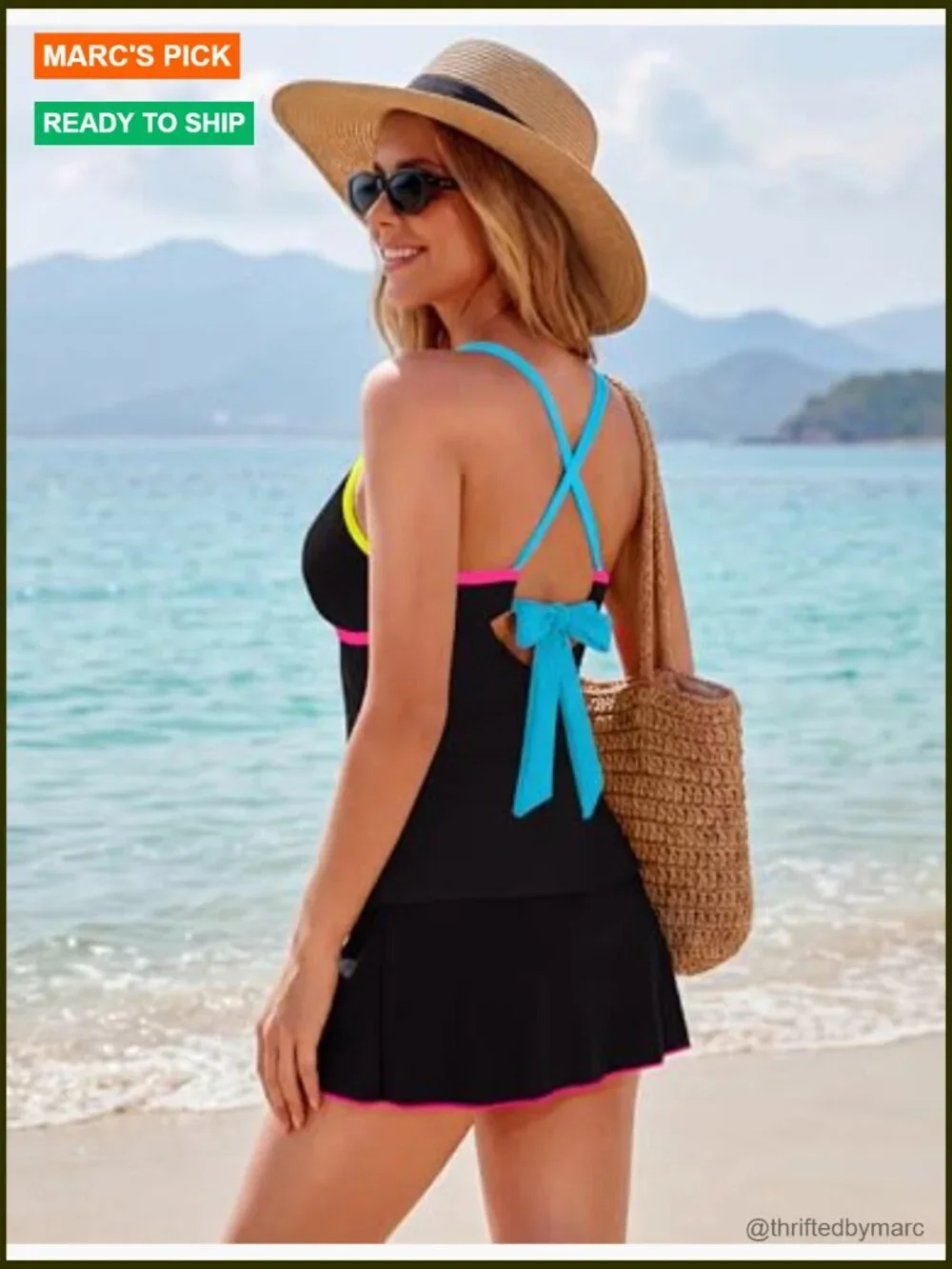 3-Piece Tankini Set V-Neck Tummy Control Bathing Suit Beach Swim Skirt
